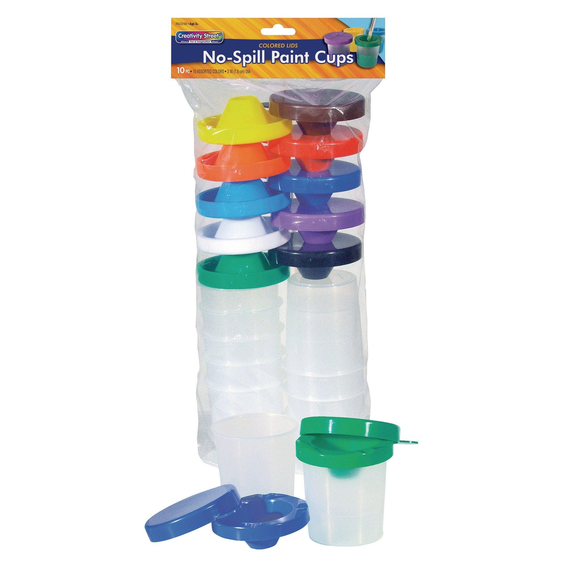 No-Spill Round Paint Cups with Colored Lids, 3" Dia., 10 Per Pack, 2 Packs - Loomini