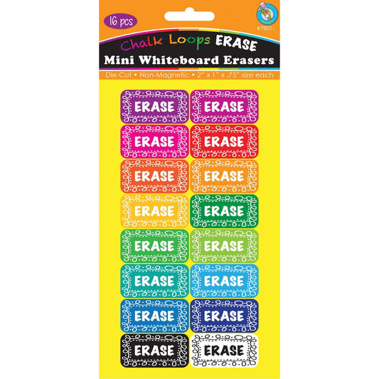Non-Magnetic Mini Whiteboard Erasers, Chalk Loops, Pack of 16 - Loomini