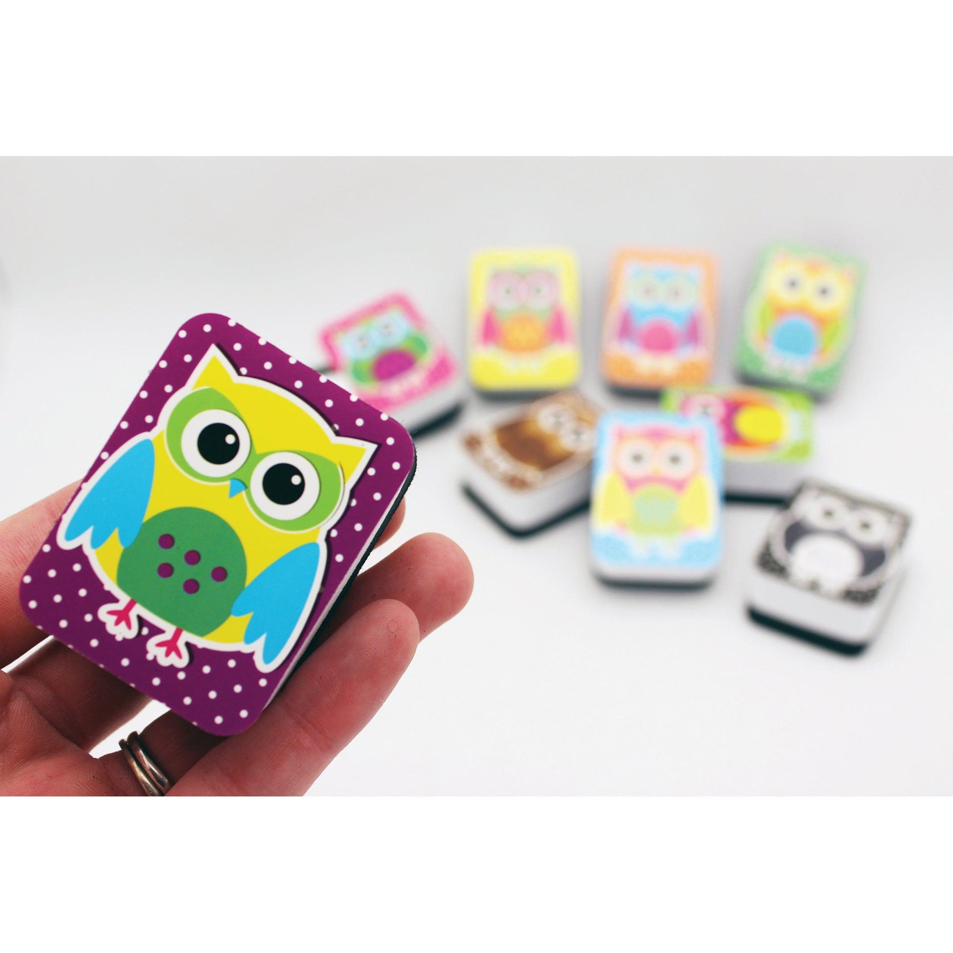 Non-Magnetic Mini Whiteboard Erasers, Color Owls, 10 Per Pack, 3 Packs - Loomini