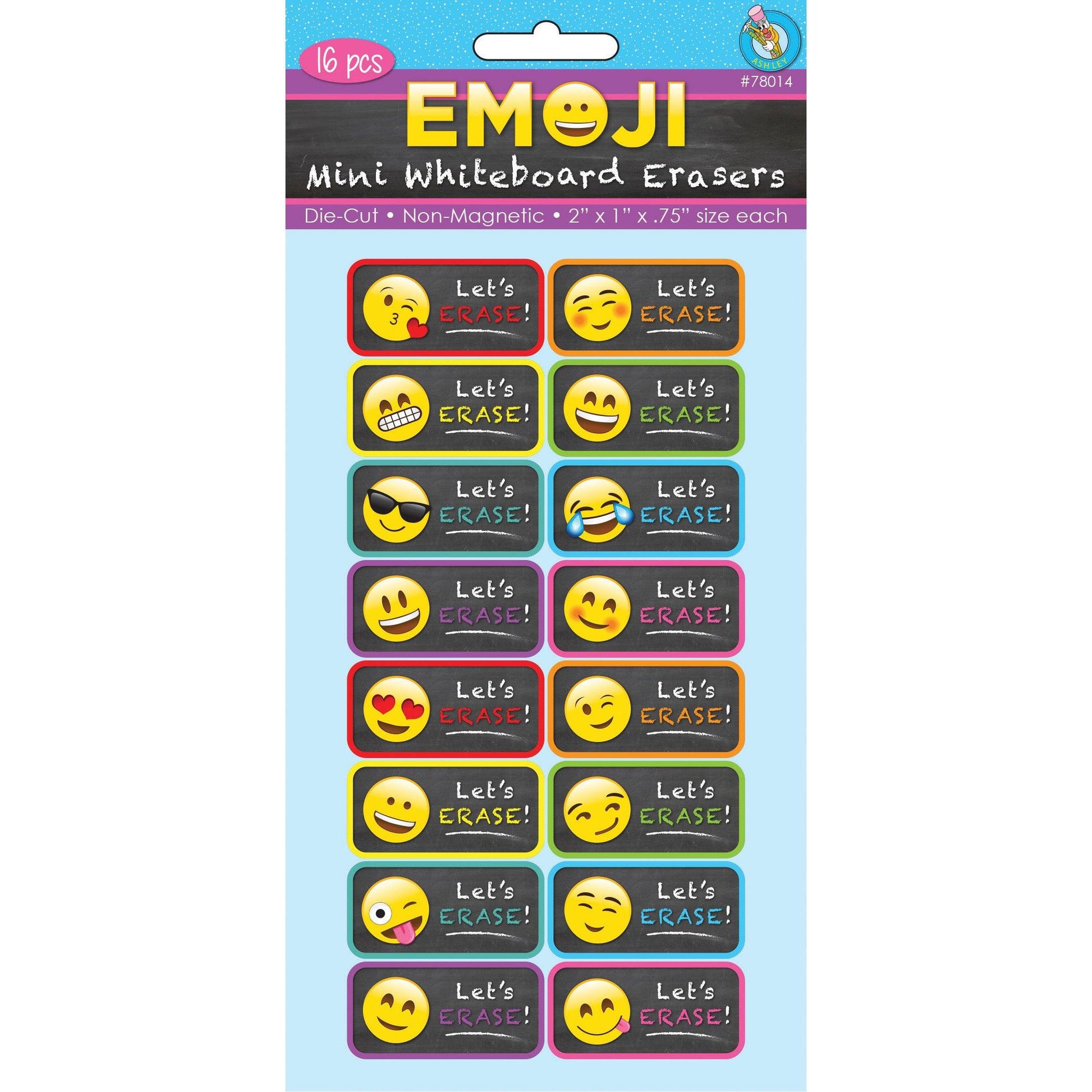 Non-Magnetic Mini Whiteboard Erasers, Emotions Icons, Pack of 16 - Loomini