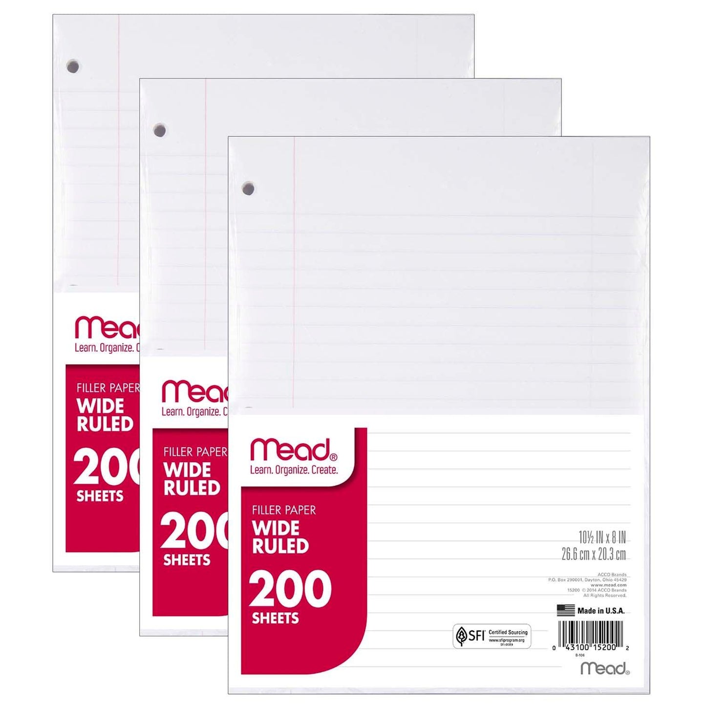 Notebook Filler Paper, Wide Ruled, 200 Sheets Per Pack, 3 Packs - Loomini