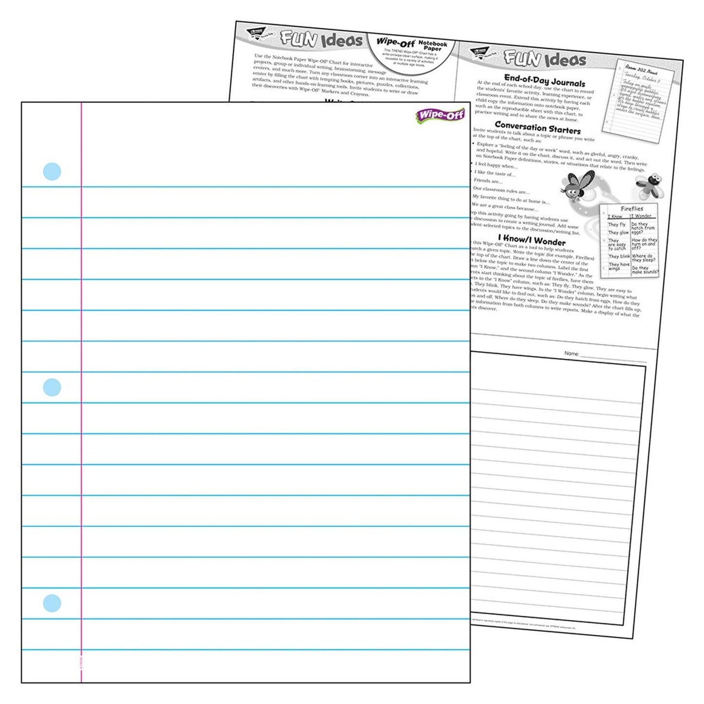 Notebook Paper Wipe-Off® Chart, 17" x 22", Pack of 6 - Loomini