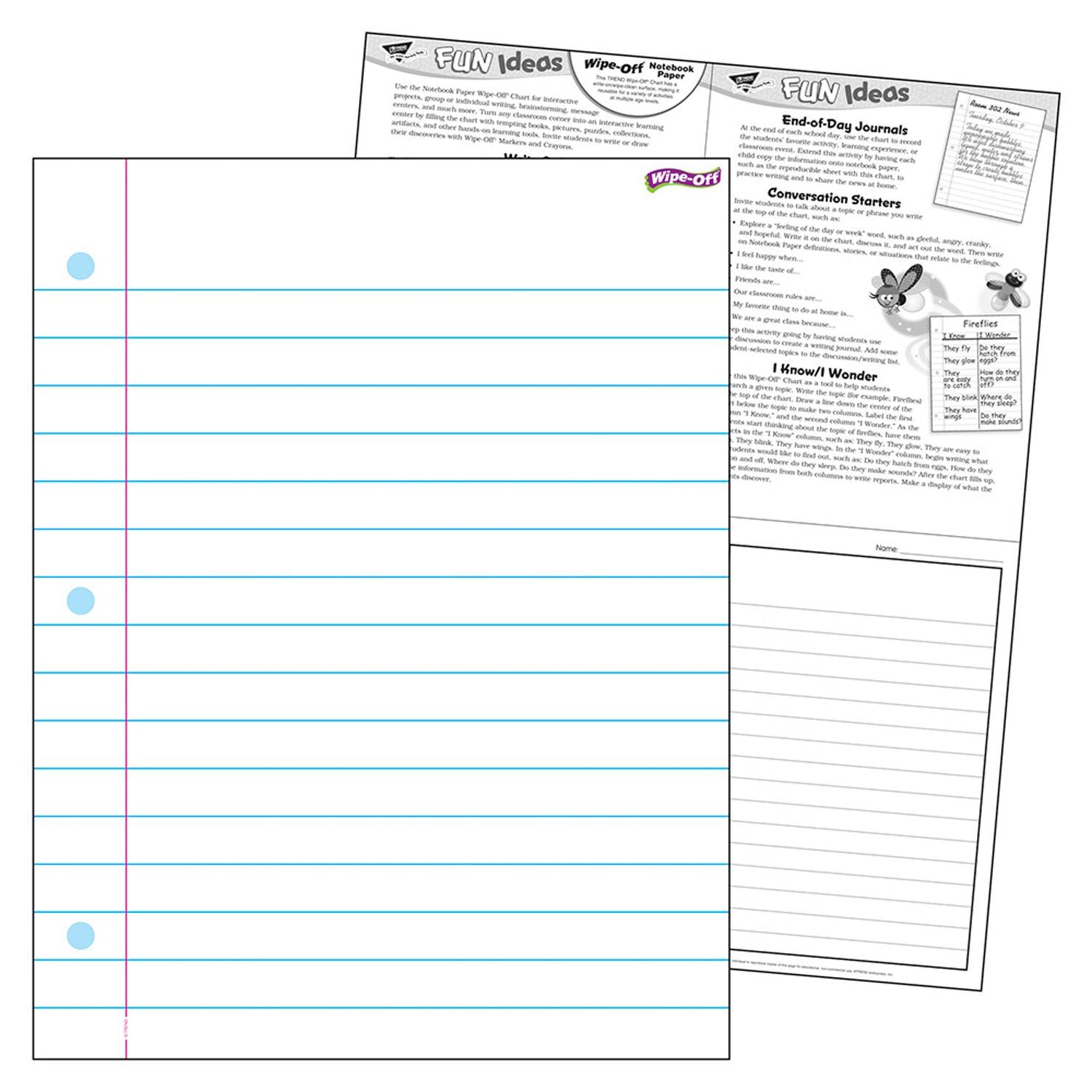 Notebook Paper Wipe-Off® Chart, 17" x 22", Pack of 6 - Loomini