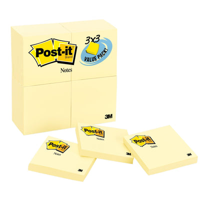 Notes Value Pack, 3" x 3", Canary Yellow, 24 Pads - Loomini