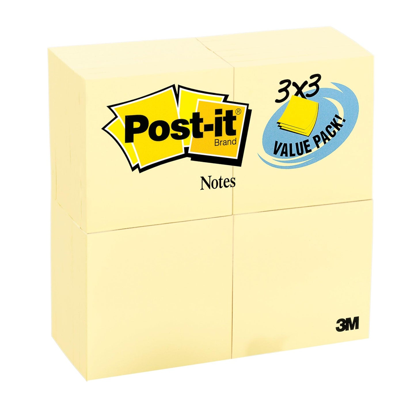 Notes Value Pack, 3" x 3", Canary Yellow, 24 Pads - Loomini