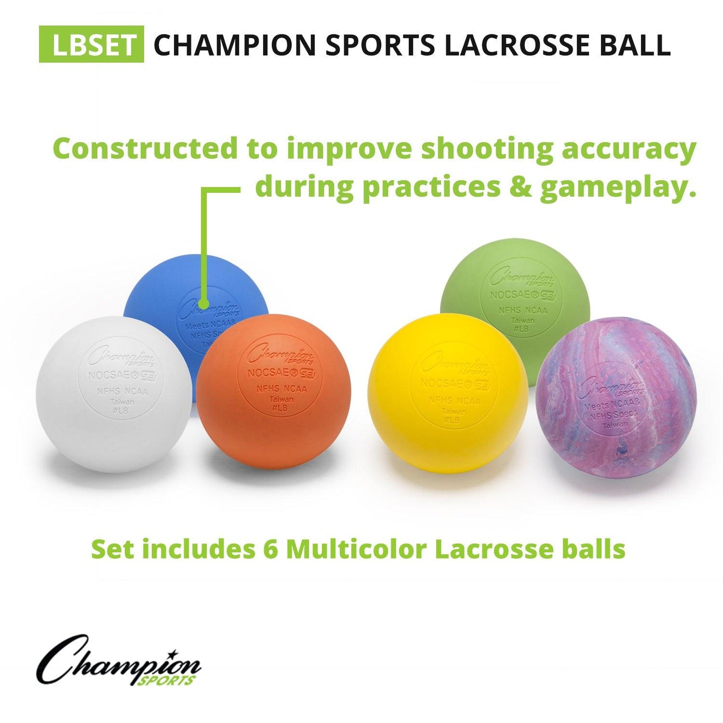 Official Lacrosse Ball Set, 6 Assorted Colors - Loomini