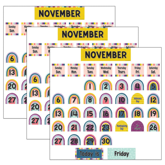 Oh Happy Day Rainbow Calendar Pocket Chart Cards, 104 Per Pack, 3 Packs - Loomini