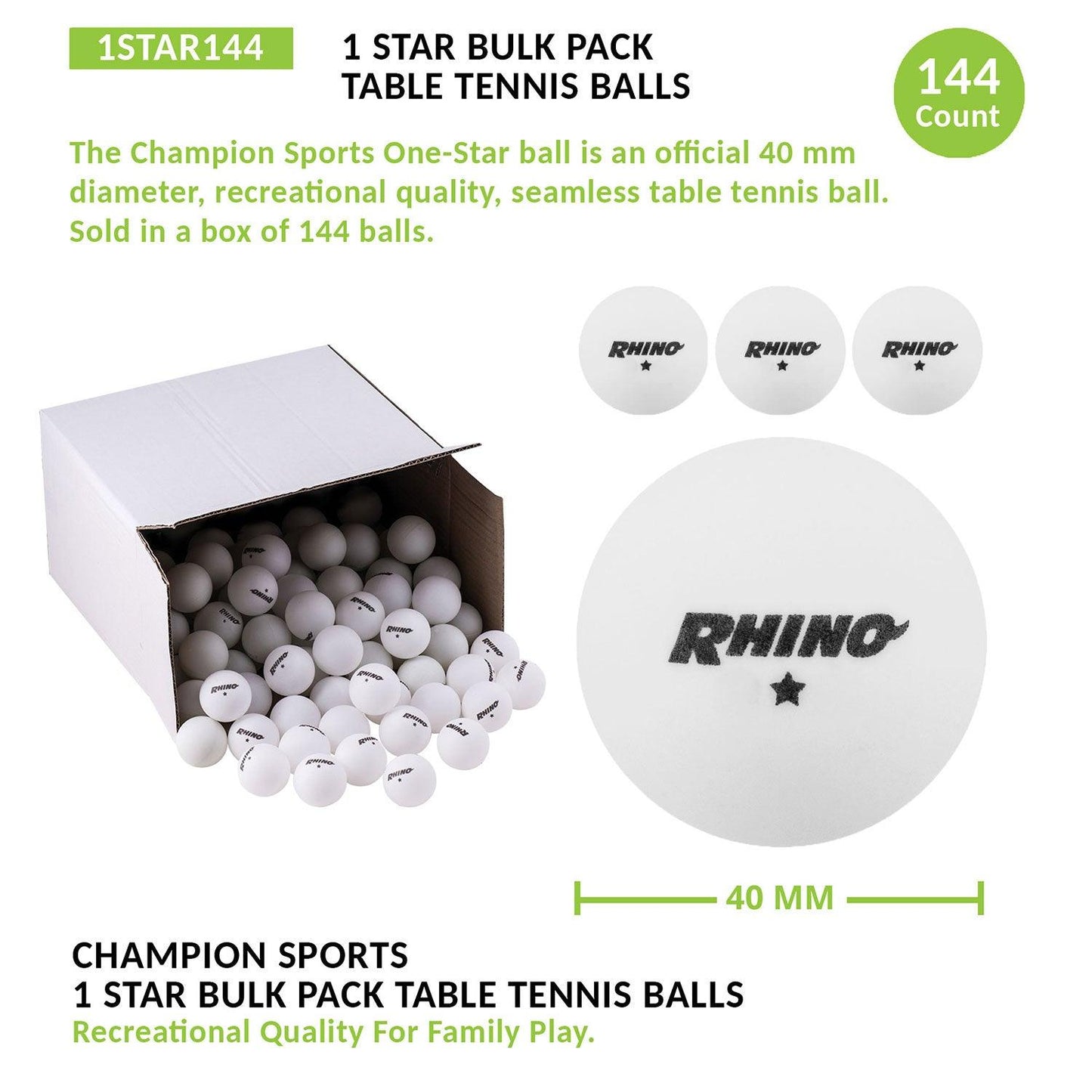 One-Star Table Tennis Ball, Pack of 144 - Loomini