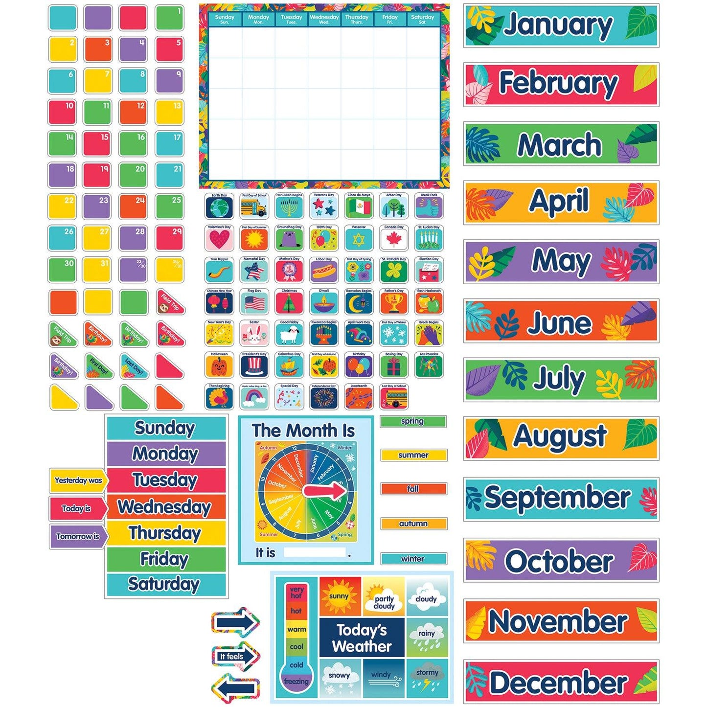 One World Calendar Bulletin Board Set, 134 Pieces - Loomini