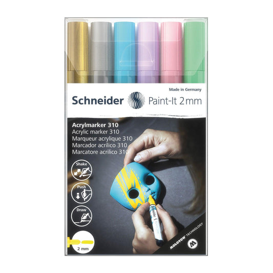 Paint-It 310 Acrylic Markers, 2 mm Bullet Tip, Wallet, 6 Assorted Pastel Ink Colors - Loomini