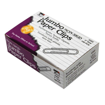 Paper Clips, Non-Skid, Jumbo, Silver, 100 Per Box, 20 Boxes - Loomini