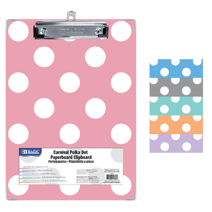 Paperboard Clipboard with Low Profile Clip, Standard Size, Carnival Polka Dot Assorted, Pack of 6 - Loomini