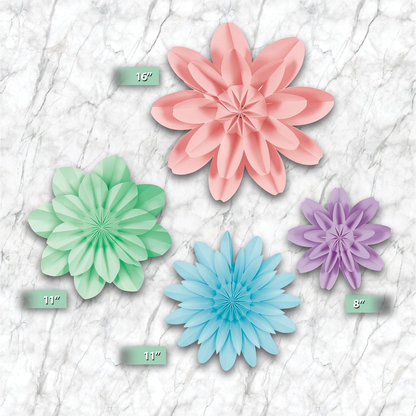 Pastel Pop Paper Flowers, Pack of 4 - Loomini