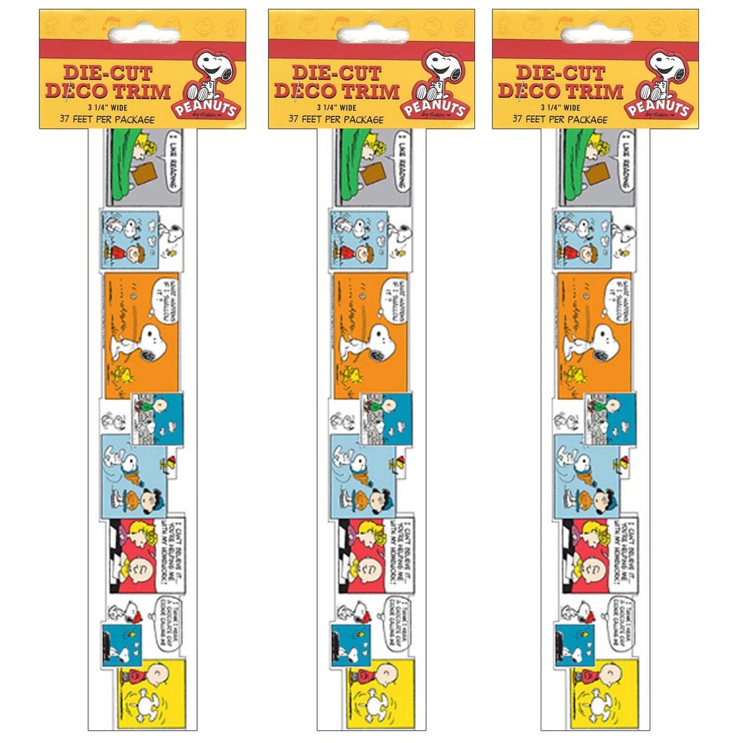 Peanuts® Comic Blocks Extra Wide Die Cut Deco Trim®, 37 Feet Per Pack, 3 Packs - Loomini