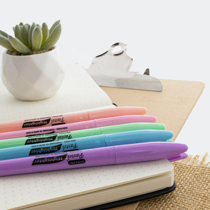 Pen Style Highlighter with Pocket Clip, Pastel, 5 Per Pack, 12 Packs - Loomini