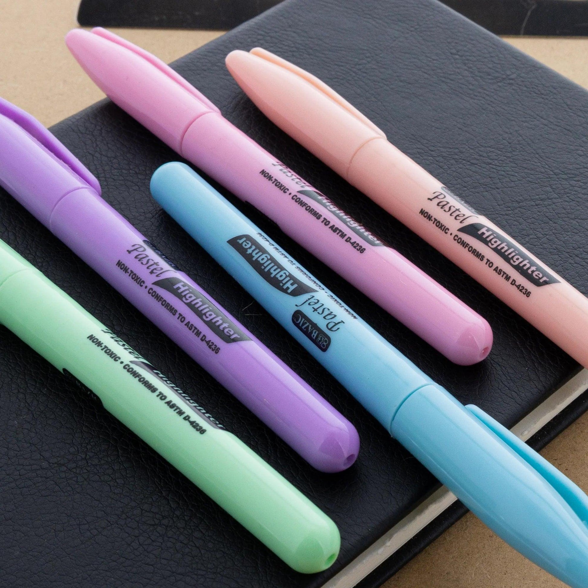 Pen Style Highlighter with Pocket Clip, Pastel, 5 Per Pack, 12 Packs - Loomini