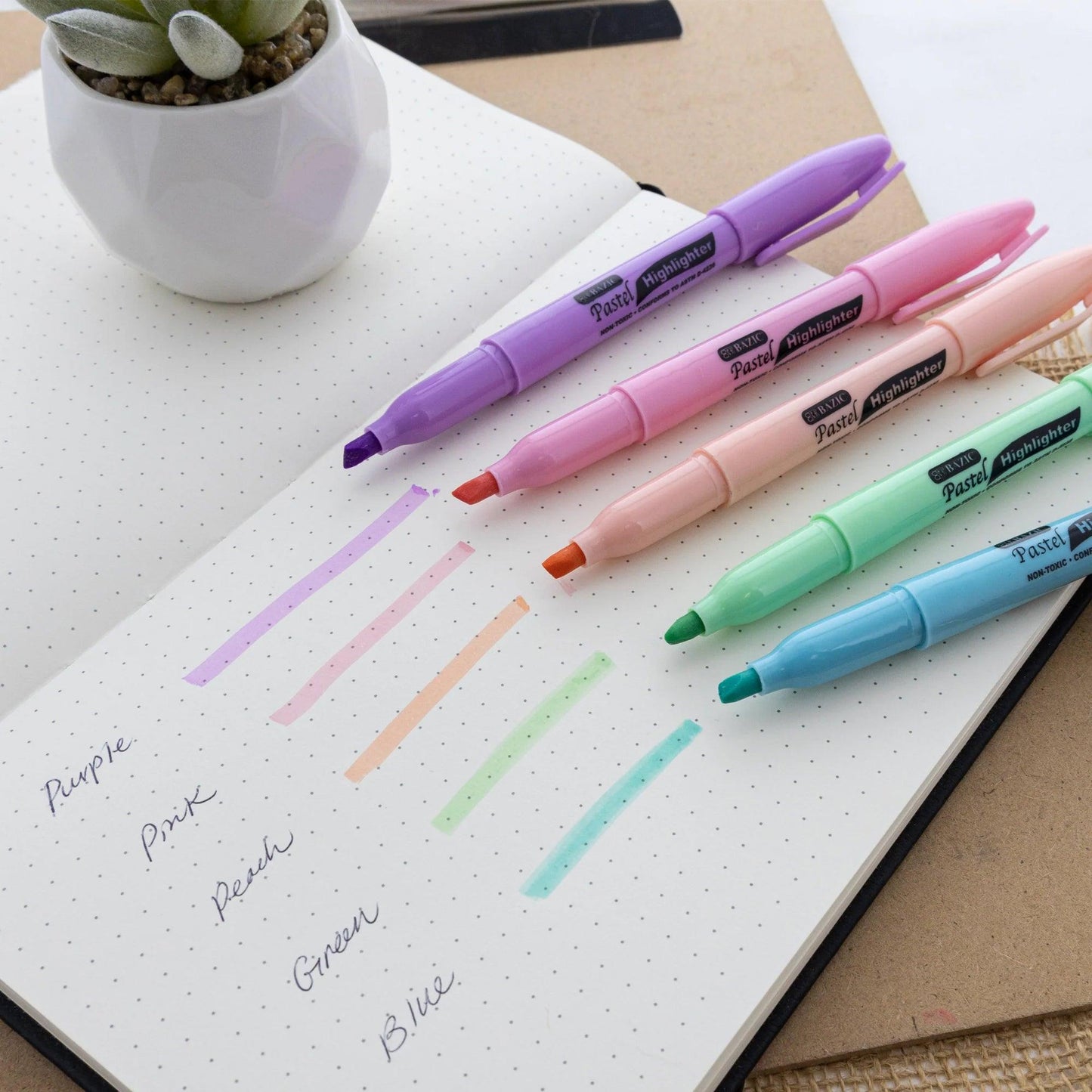 Pen Style Highlighter with Pocket Clip, Pastel, 5 Per Pack, 12 Packs - Loomini