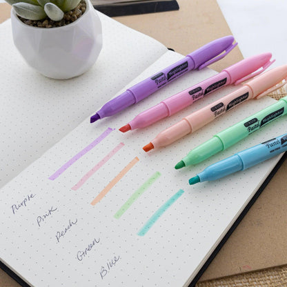 Pen Style Highlighter with Pocket Clip, Pastel, 5 Per Pack, 12 Packs - Loomini