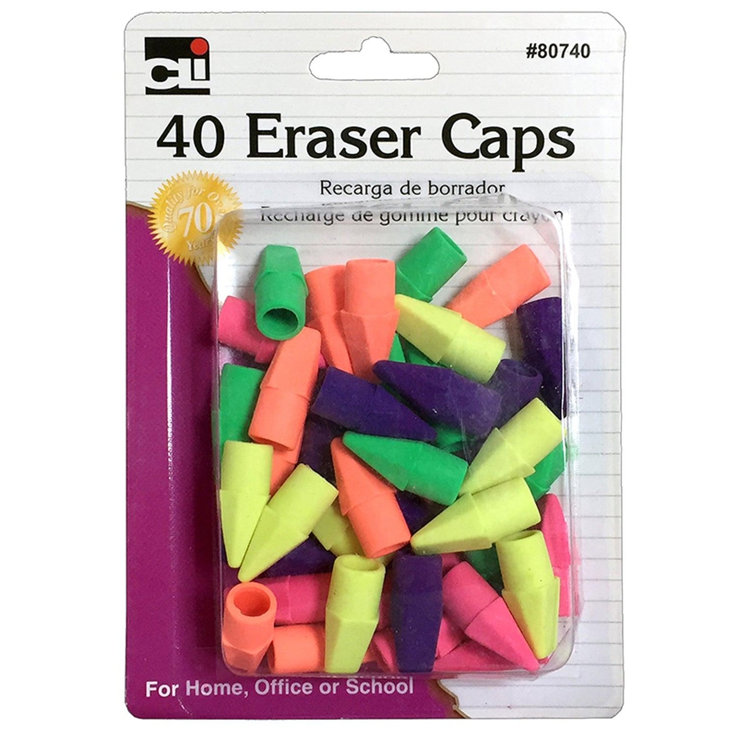 Pencil Eraser Caps, Assorted Colors, 40 Per Pack, 24 Packs - Loomini