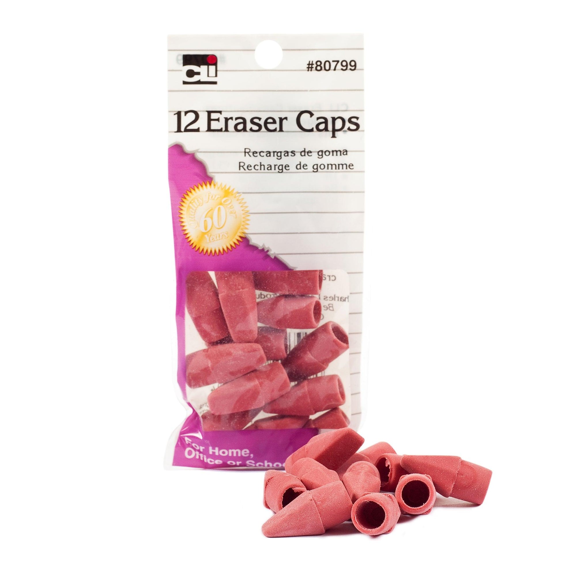 Pencil Eraser Caps, Pink, 12 Per Pack, 36 Packs - Loomini