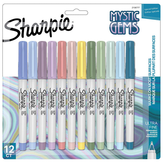 Permanent Markers, Ultra Fine Point, Mystic Gem Colors, 12 Count - Loomini