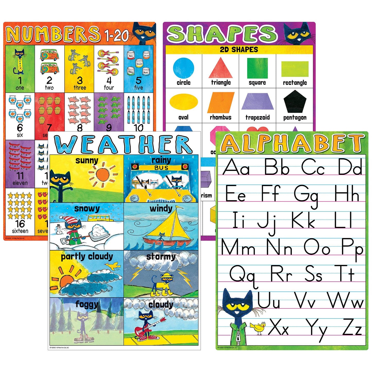 Pete the Cat Early Learning Small Poster Pack, 11" x 15-3/4", Pack of 12 - Loomini