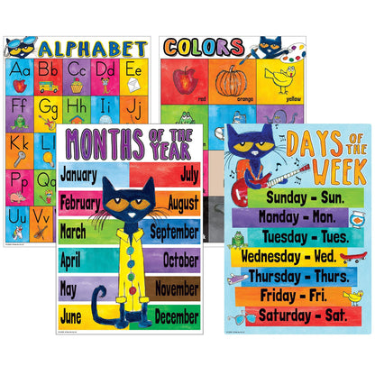 Pete the Cat Early Learning Small Poster Pack, 11" x 15-3/4", Pack of 12 - Loomini