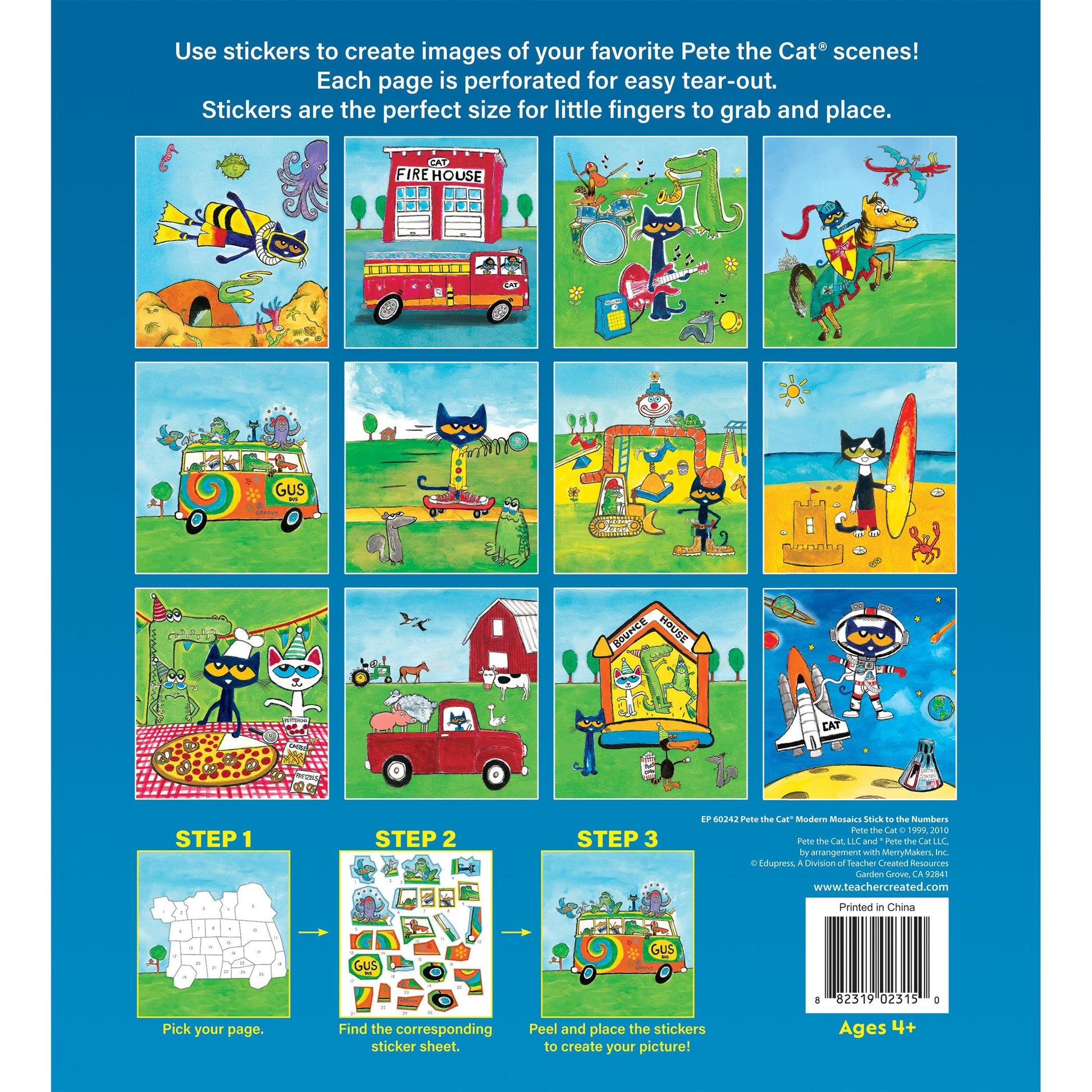 Pete The Cat Modern Mosaics Stick to the Numbers Activity Book, Pack of 2 - Loomini