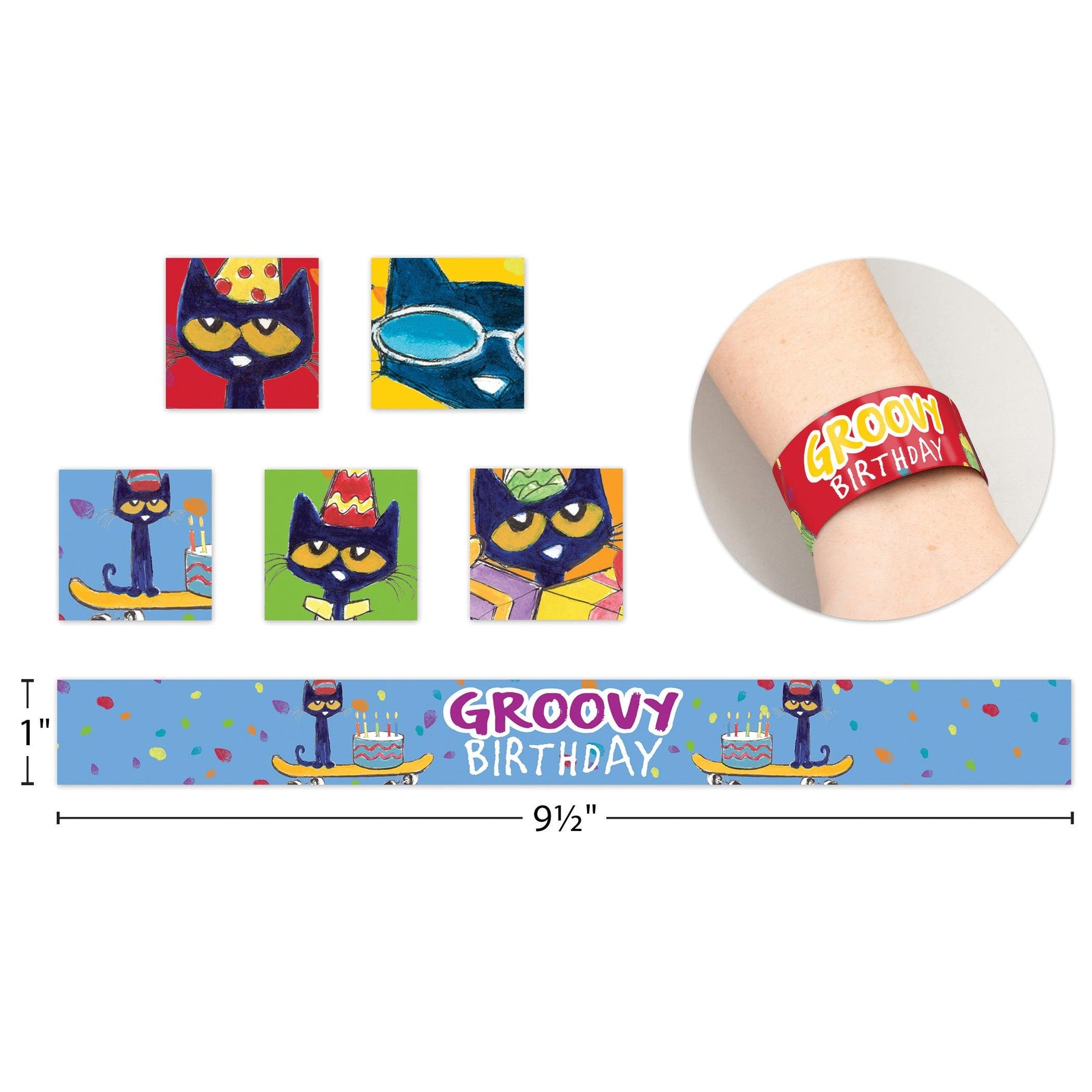 Pete the Cat® Groovy Birthday Slap Bracelets, 10 Per Pack, 6 Packs - Loomini