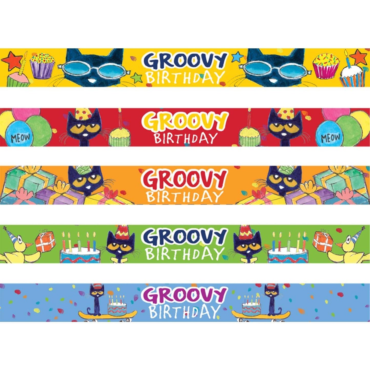 Pete the Cat® Groovy Birthday Slap Bracelets, 10 Per Pack, 6 Packs - Loomini