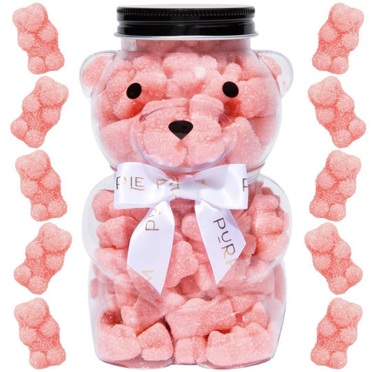 Pink Gummy Candy in Bear Jar Delicious Candies for Boy and Girl Baby Showers and Gender Reveal Parties Blue and Pink Party Favors in Decorative Bear Container with Bow (Pink Sanded Gummy Bears)… - Loomini