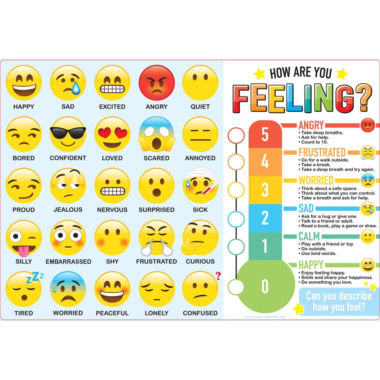 Placemat Studio™ Smart Poly® How Are You Feeling Learning Placemat, 13" x 19", Single Sided, Pack of 10 - Loomini
