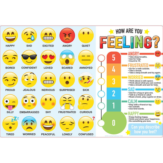 Placemat Studio™ Smart Poly® How Are You Feeling Learning Placemat, 13" x 19", Single Sided, Pack of 10 - Loomini