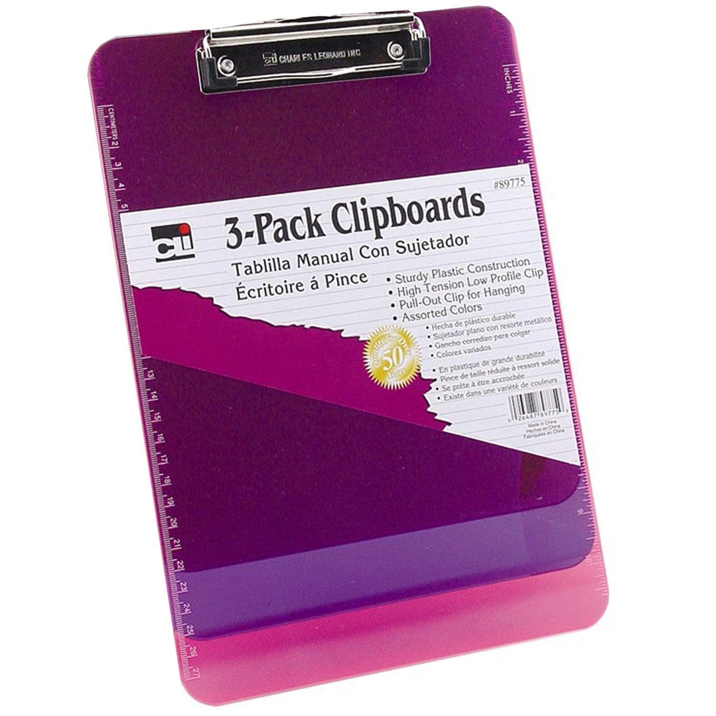 Plastic Clipboard w/Low Profile Clip, Letter, Assorted Translucent Neon Colors, Pack of 3 - Loomini