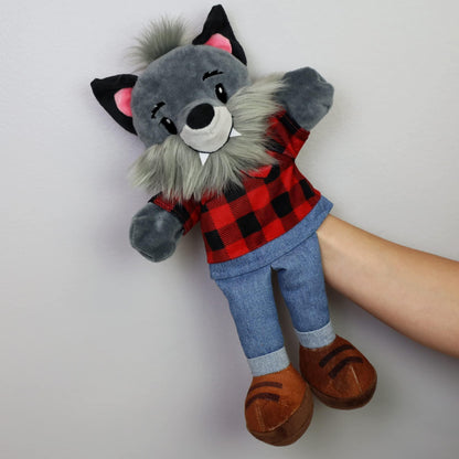 Plushible Animal Hand Puppets Puppet for Kids Toddlers Babies Fits Small & Large Size Hands Teaching Therapy Theater Show Time Full Body Puppet with Legs Girl & Boy Plush Toy Wolf - Loomini