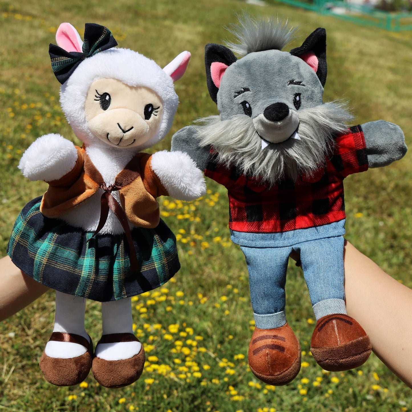 Plushible Animal Hand Puppets Puppet for Kids Toddlers Babies Fits Small & Large Size Hands Teaching Therapy Theater Show Time Full Body Puppet with Legs Girl & Boy Plush Toy Wolf - Loomini