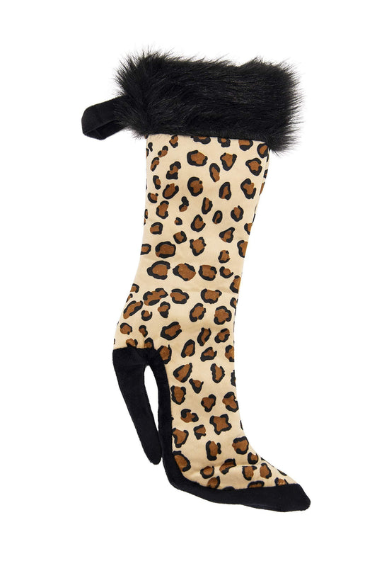 Plushible High Heeled Christmas Stocking Leopard Print | Soft and Sturdy Christmas Decorations | Perfectly Holds a Bottle of Wine | Festive Decor for The Holidays - Loomini