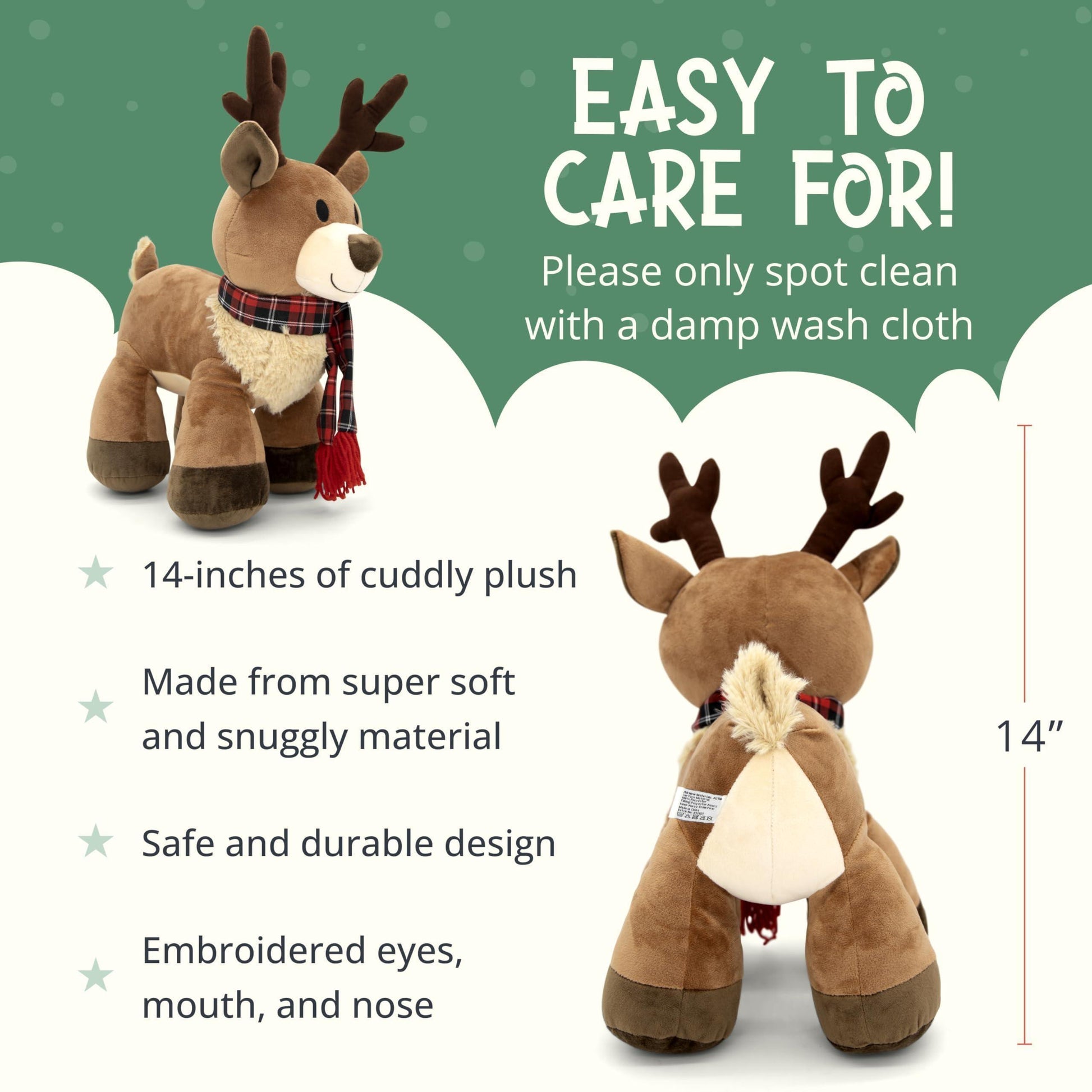 Plushible Plush Reindeer Stuffed Animal Holiday Deer Characters with Antlers Toy for Girl Boy Baby and Toddler Christmas Decor Animals Medium Plushie Toys 14 Inch Randall - Loomini