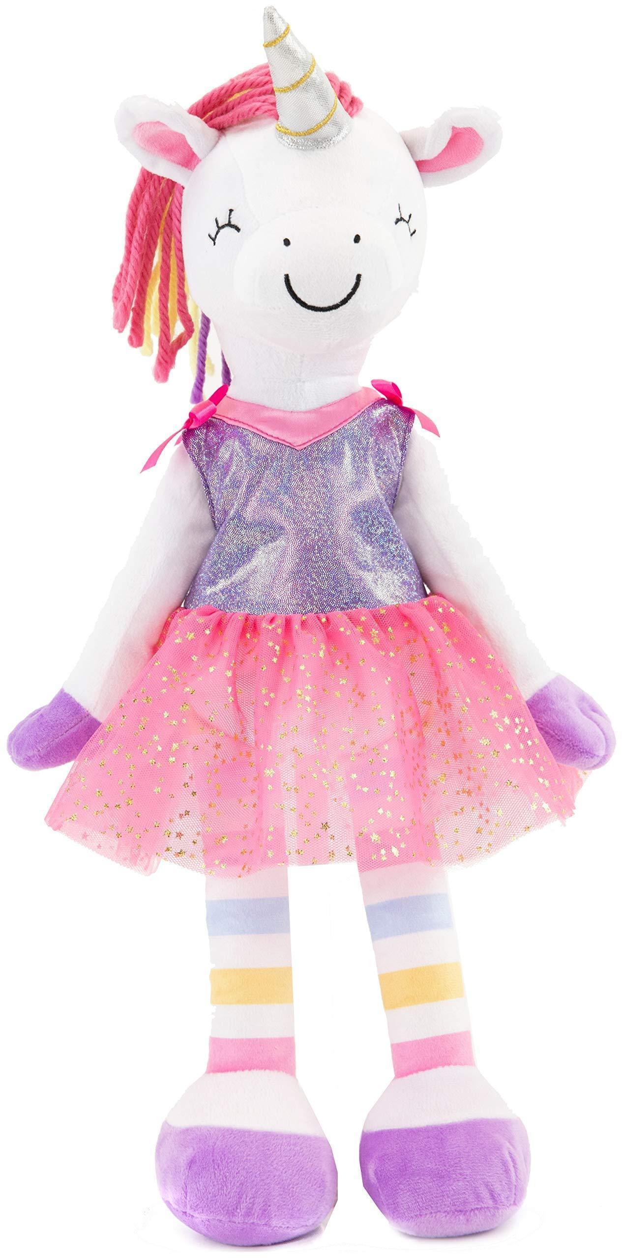 Plushible Soft Baby Doll 18 Inch Rag Dolls for Girls Infants & Babies My First Plush for 1 Year Old 2 Clothing Sets Girl Toys Unicorn - Loomini