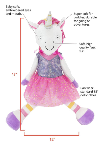 Plushible Soft Baby Doll 18 Inch Rag Dolls for Girls Infants & Babies My First Plush for 1 Year Old 2 Clothing Sets Girl Toys Unicorn - Loomini