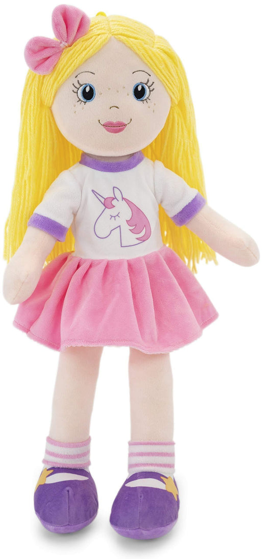 Plushible Soft Baby Doll 18 Inch Rag Dolls for Girls Infants Babies My First Plush for 1 Year Old Blonde Yarn Hair Girl Toys Eimmie - Loomini