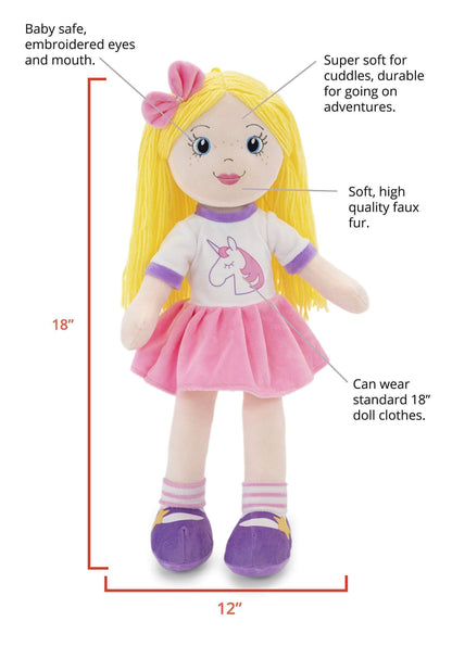 Plushible Soft Baby Doll 18 Inch Rag Dolls for Girls Infants Babies My First Plush for 1 Year Old Blonde Yarn Hair Girl Toys Eimmie - Loomini