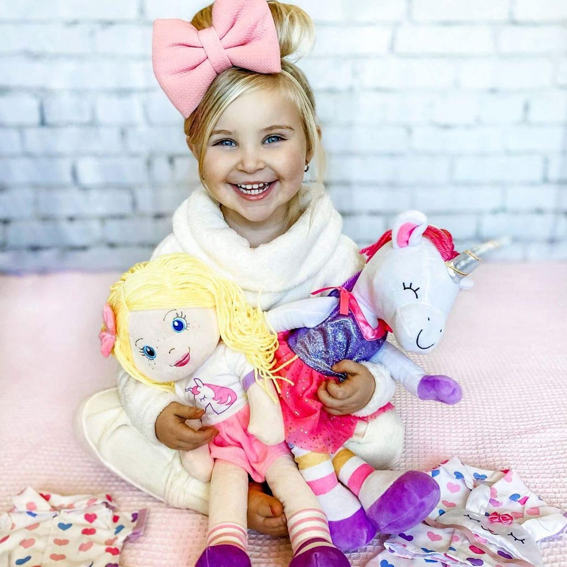 Plushible Soft Baby Doll 18 Inch Rag Dolls for Girls Infants Babies My First Plush for 1 Year Old Blonde Yarn Hair Girl Toys Eimmie - Loomini