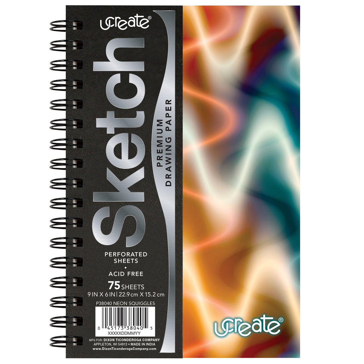 Poly Sketch Book, Neon Squiggles, 9" x 6", Pack of 3 - Loomini