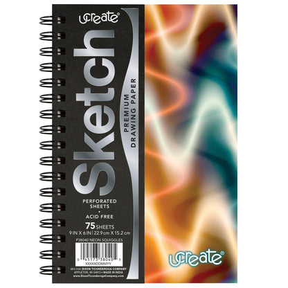 Poly Sketch Book, Neon Squiggles, 9" x 6", Pack of 3 - Loomini