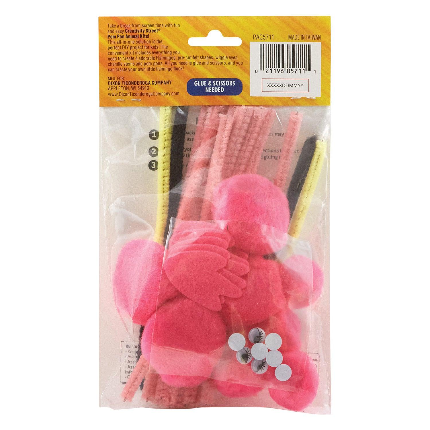 Pom Pon Animal Kit, Flamingos, 2" x 2.75" x 5.25", 4 Flamingos Per Kit, 6 Kits - Loomini