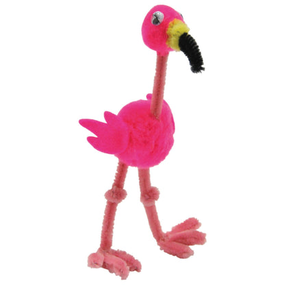 Pom Pon Animal Kit, Flamingos, 2" x 2.75" x 5.25", 4 Flamingos Per Kit, 6 Kits - Loomini