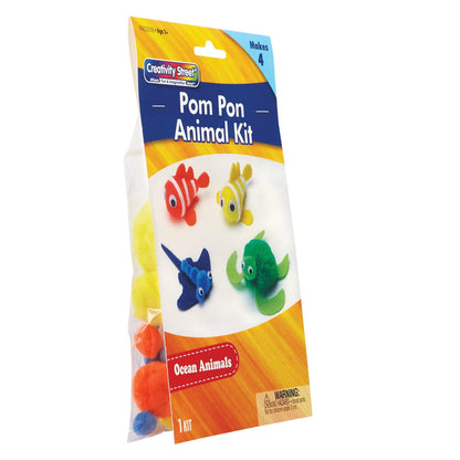 Pom Pon Animal Kit, Ocean Animals, Assorted Sizes, 4 Animals Per Kit, 6 Kits - Loomini