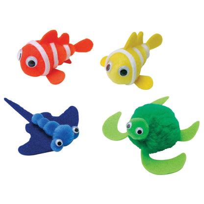 Pom Pon Animal Kit, Ocean Animals, Assorted Sizes, 4 Animals Per Kit, 6 Kits - Loomini