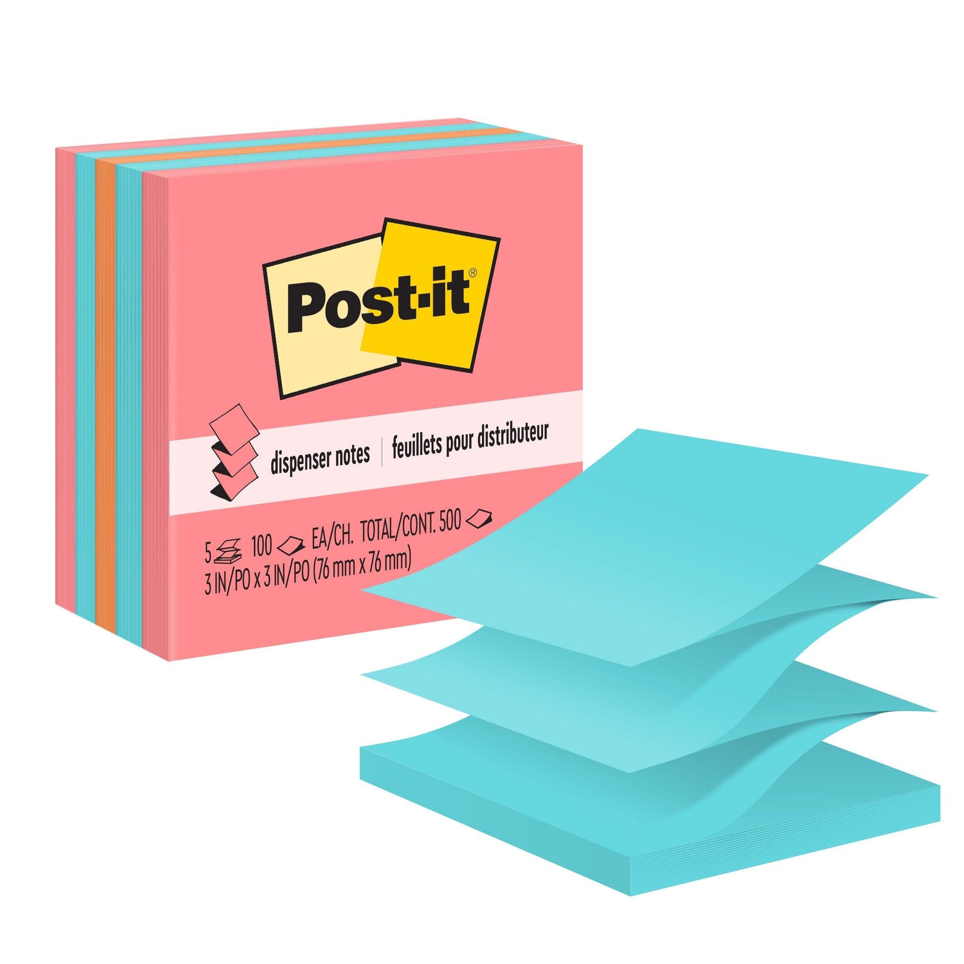 Pop-up Notes, 3" x 3", Assorted, 100 Sheets/Pad, 5 Pads/Pack, 2 Packs - Loomini